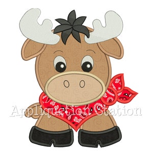 Bandana Baby Moose Applique Machine Embroidery Design Woodland Animal Boy Cute INSTANT DOWNLOAD