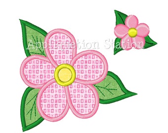 Tropical Flower with mini Applique Machine Embroidery Design matching mini INSTANT DOWNLOAD