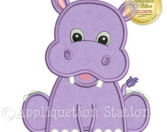 Applique Hippo Machine Embroidery Design Zoo Baby Boy Girl Safari Cute animal hippopotamus INSTANT DOWNLOAD