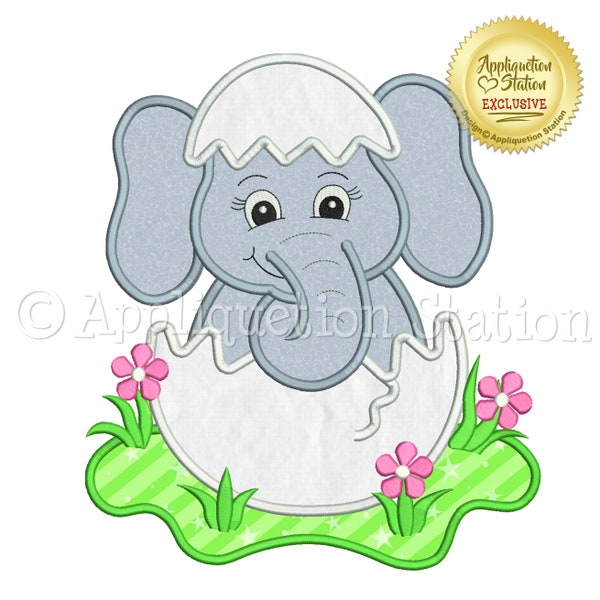 Easter Elephant Girl Hatching Egg Applique Machine Embroidery Design Baby Spring INSTANT DOWNLOAD