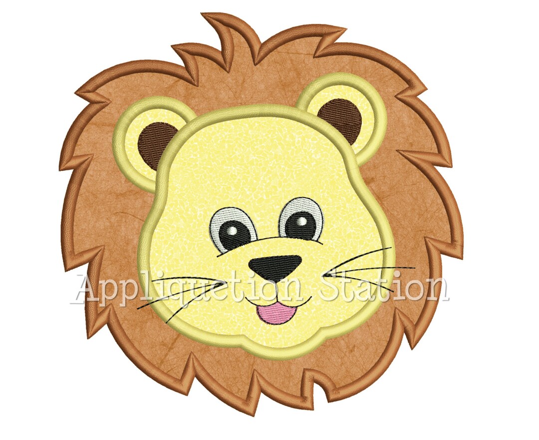 Applique Lion Head Machine Embroidery Design Zoo Baby Boy Girl Cute