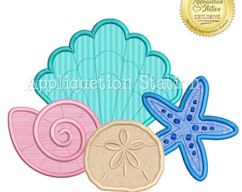 Seashell Collage Scene Applique Machine Embroidery Design shell starfish sand dollar INSTANT DOWNLOAD