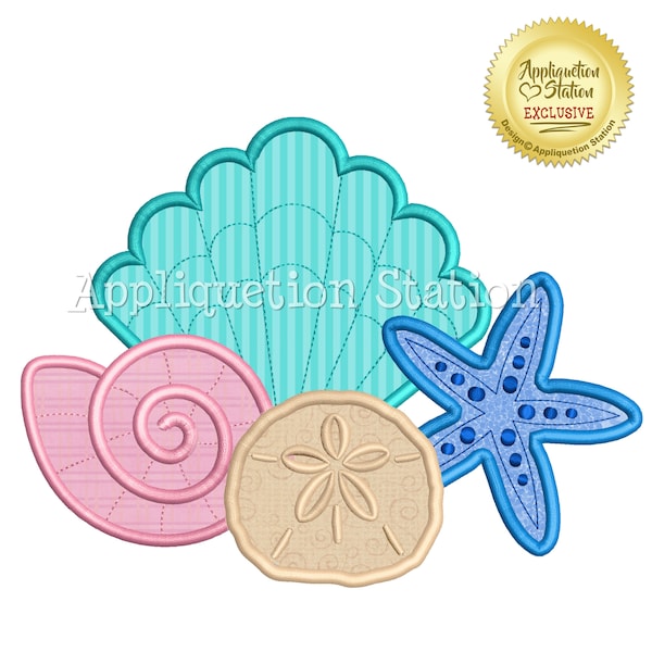 Seashell Collage Scene Applique Machine Embroidery Design shell starfish sand dollar INSTANT DOWNLOAD