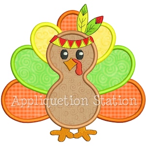 Indian Turkey Applique Machine Embroidery Design orange harvest thanksgiving Fall INSTANT DOWNLOAD