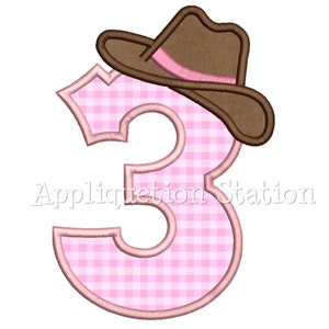 Number Three Cowgirl Hat 3rd Birthday Applique Machine Embroidery Design boy third INSTANT DOWNLOAD