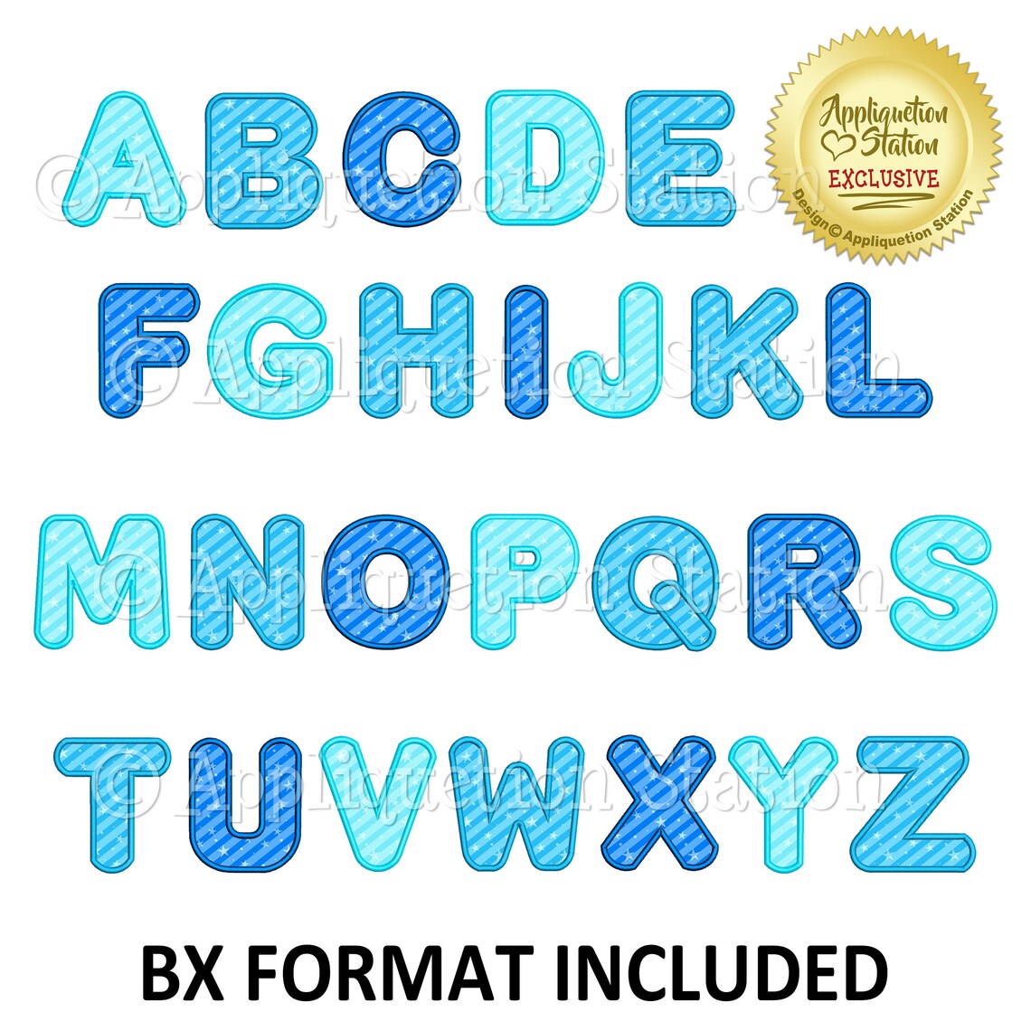 BX 6 Sizes Rounded Alphabet Satin Applique Font Set Machine Embroidery ...