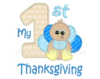 My 1st Thanksgiving Baby Boy Turkey Applique Machine Embroidery Design first INSTANT DOWNLOAD