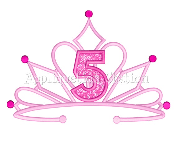 Tiara FIVE Crown Machine Applique Embroidery Design Fancy Birthday 