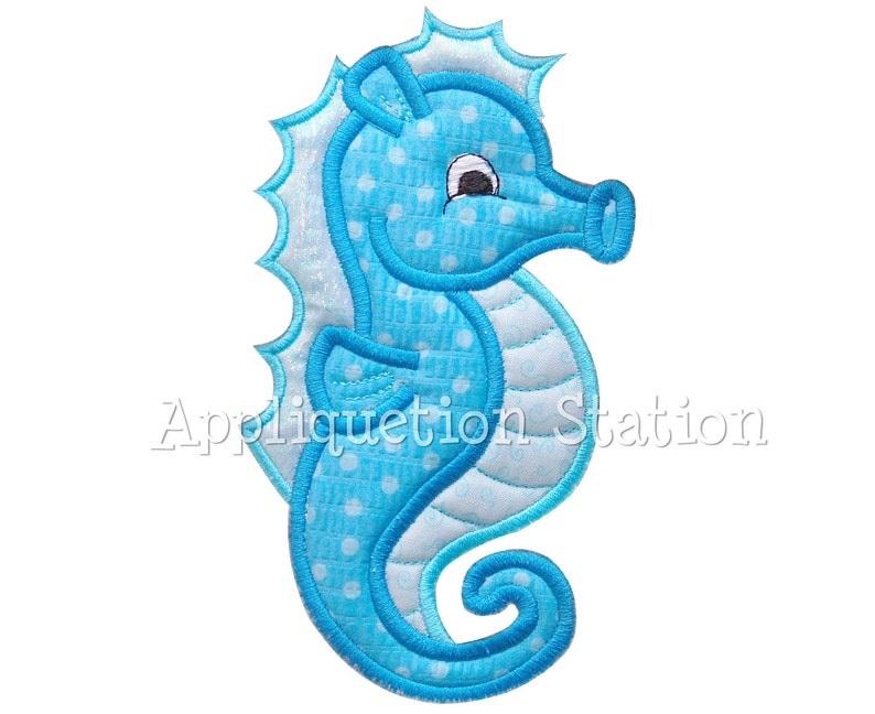 Seahorse Applique Machine Embroidery Design Pattern blue boy or girl nautical ocean fish baby animal beach Sea Horse INSTANT DOWNLOAD image 1