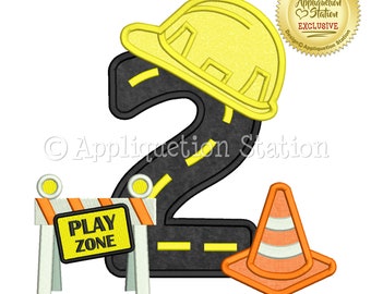 Construction Number 2 Birthday Applique Machine Embroidery Design 2nd second two INSTANT DOWNLOAD