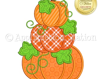 Pumpkin Stack Applique Machine Embroidery Design Trio 3 with Vines Country INSTANT DOWNLOAD