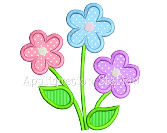 Flower Trio Applique Machine Embroidery Design Three Daisy INSTANT DOWNLOAD