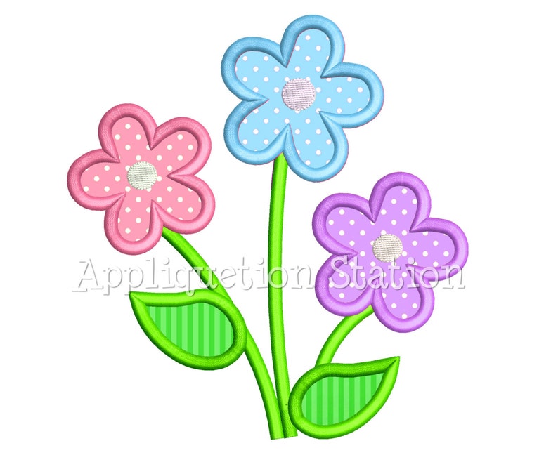 Flower Trio Applique Machine Embroidery Design Three Daisy INSTANT DOWNLOAD image 1