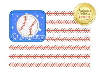 Baseball Flag Applique Machine Embroidery Design American USA Patriotic spring sport INSTANT DOWNLOAD