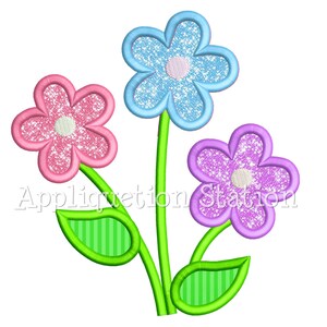 Flower Trio Applique Machine Embroidery Design Three Daisy INSTANT DOWNLOAD image 2