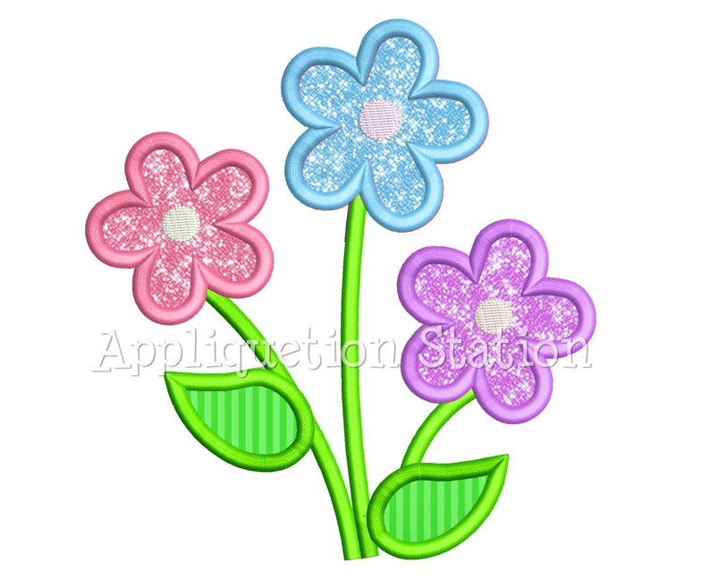 Flower Trio Applique Machine Embroidery Design Three Daisy INSTANT DOWNLOAD image 2
