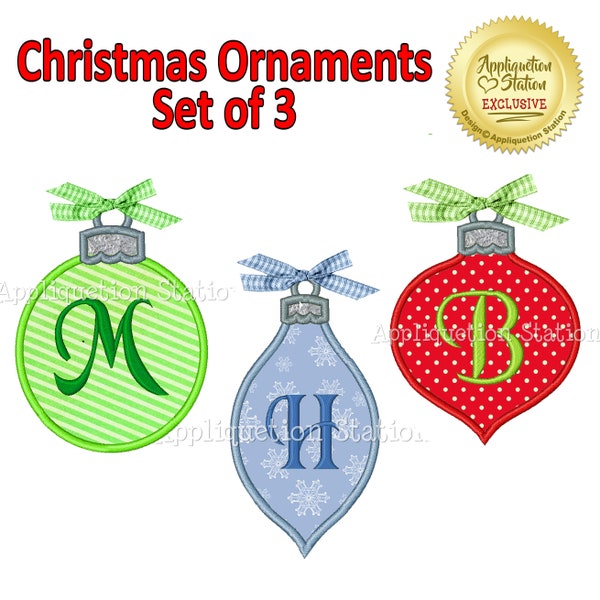 Christmas Ornament Set Applique Machine Embroidery Design Holiday Ball Teardrop Ornaments INSTANT DOWNLOAD