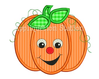 Pumpkin Fall Cute Smiley Face Applique Machine Embroidery Design orange thanksgiving INSTANT DOWNLOAD