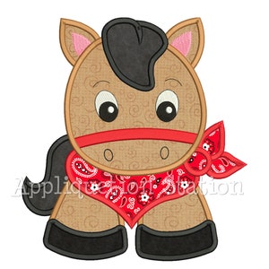 Applique Horse Machine Embroidery Design Farm Bandana Baby Animal Boy Cute INSTANT DOWNLOAD