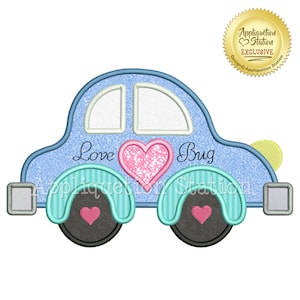 Love Bug Car Applique Machine Embroidery Design baby 1st first Valentine INSTANT DOWNLOAD