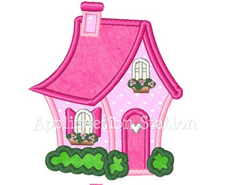 Charming Cottage House Applique Machine Embroidery Design pink villa cute dollhouse INSTANT DOWNLOAD