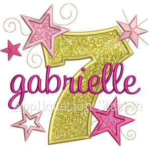 Star Number Seven 7th Birthday Applique Machine Embroidery Design seventh INSTANT DOWNLOAD