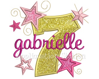 Star Number Seven 7th Birthday Applique Machine Embroidery Design seventh INSTANT DOWNLOAD