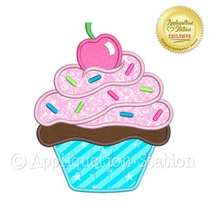 Delicious Cupcake with Cherry and Sprinkles Applique Machine Embroidery Design dessert cake birthday party INSTANT DOWNLOAD