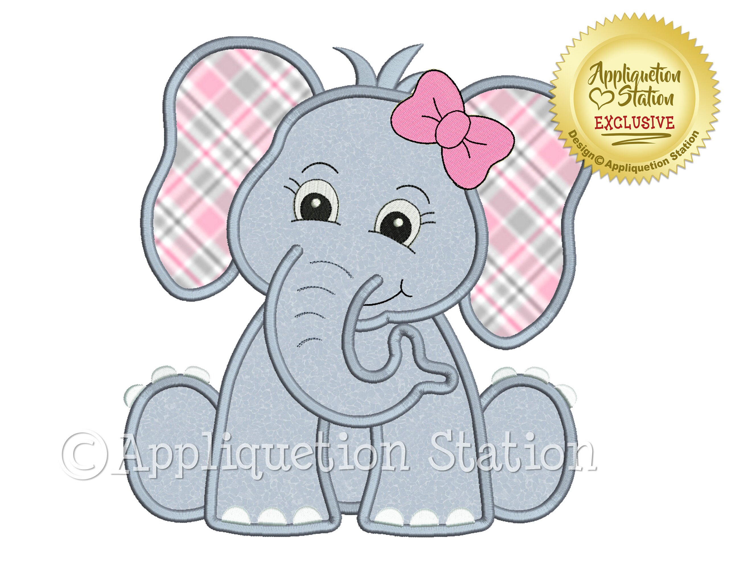 Zoo Baby Elephant Girl with Bow Applique Machine Embroidery Design Ju…