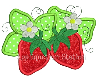 Strawberries Flower Applique Machine Embroidery Design Girl summer fruit INSTANT DOWNLOAD