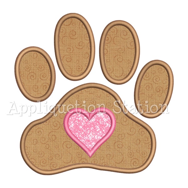 Paw Print Heart Applique Machine Embroidery Valentine Puppy Love Design Dog Animal INSTANT DOWNLOAD