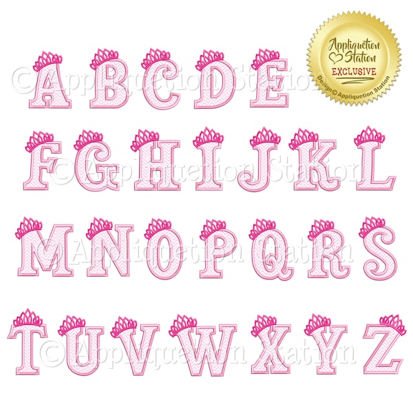 BX Applique Font Full Tiara Alphabet Set Machine Embroidery Design girl Princess crown INSTANT DOWNLOAD