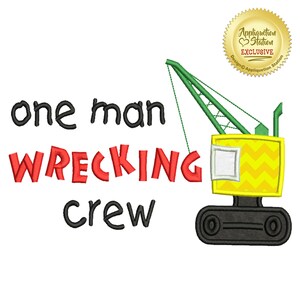 One Man Wrecking Crew crane construction truck tonka boy baby Applique Machine Embroidery Design Green INSTANT DOWNLOAD image 3