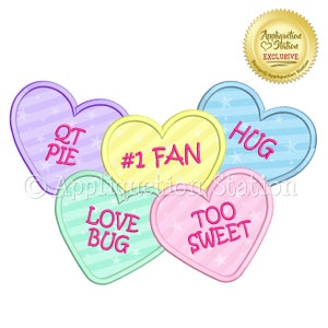 Valentine Hearts Sayings Applique Machine Embroidery Design Candy INSTANT DOWNLOAD
