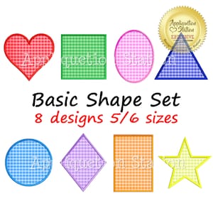 Basic Shape Set Applique Machine Embroidery Design heart, star, square, rectangle, circle, oval, diamond, triangleINSTANT DOWNLOAD