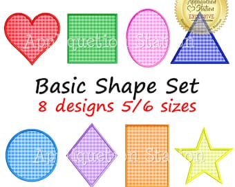 Basic Shape Set Applique Machine Embroidery Design heart, star, square, rectangle, circle, oval, diamond, triangleINSTANT DOWNLOAD