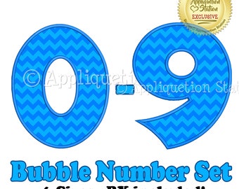 BX Bubble Plain Birthday Numbers Set Applique Machine Embroidery Design 1st first boy girl 0,1,2,3,4,5,6,7,8,9 blue  INSTANT DOWNLOAD