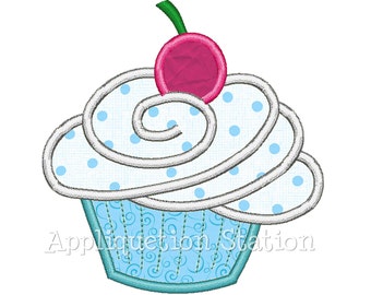 Birthday Cupcake Cherry Applique Machine Embroidery Design boy or girl INSTANT DOWNLOAD