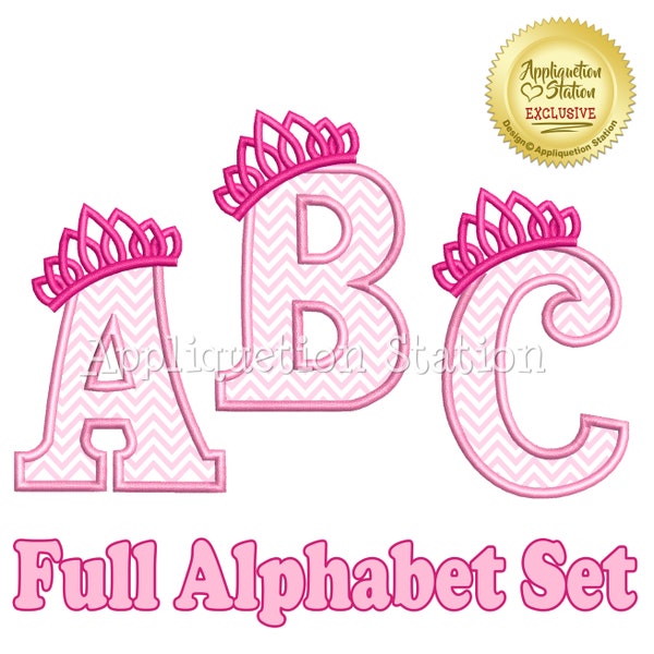 BX Applique Alphabet Set Full Tiara Font Machine Embroidery Design girl Princess crown INSTANT DOWNLOAD