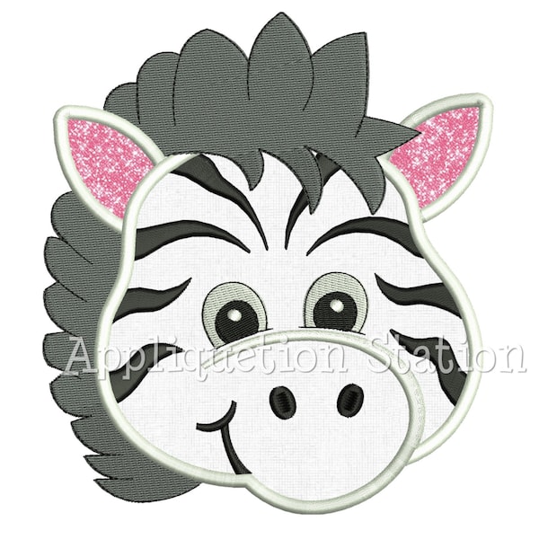 Applique Zebra Head Machine Embroidery Design Zoo Baby safari Boy Girl Cute animal INSTANT DOWNLOAD