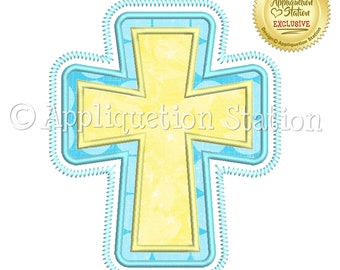 Easter Cross Double Zigzag Applique Machine Embroidery Design Spring Christ is Risen INSTANT DOWNLOAD