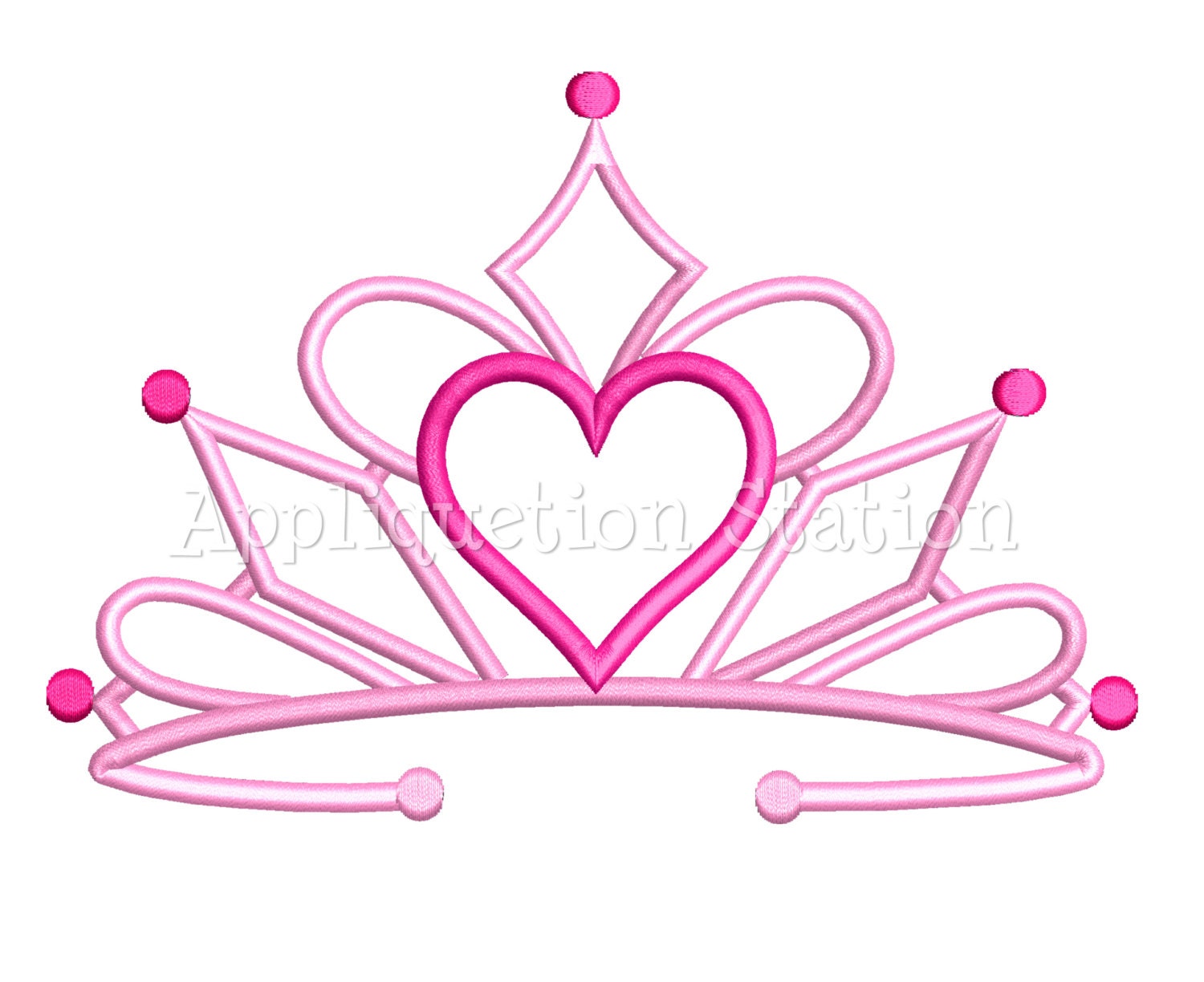 Heart Tiara Crown Machine Applique Embroidery Design Fancy Pink