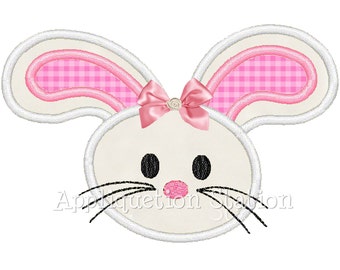 Easter Bunny Head Applique Machine Embroidery Design Baby White Pink Rabbit Face INSTANT DOWNLOAD