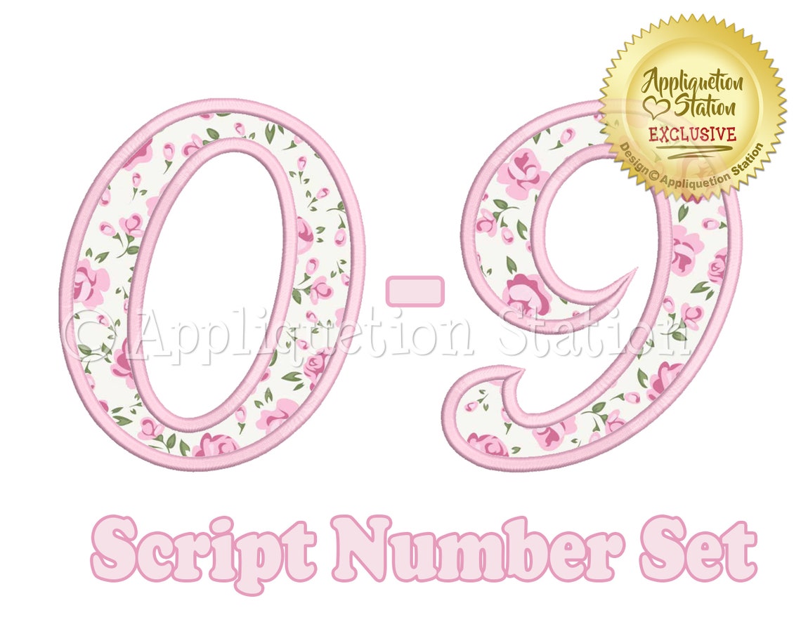 Engraved Script Numbers BX Script Numbers Set Applique Machine Embroidery Design Cursive 1 2 3 ...