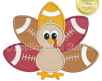 Football Turkey Multi color Applique Machine Embroidery Design 1 Color Thanksgiving Fall Sports INSTANT DOWNLOAD