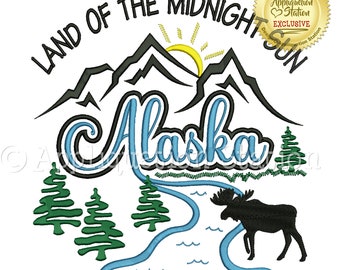 Alaska Machine Embroidery Design Pattern Vacation US State Land of the Midnight Sun INSTANT DOWNLOAD