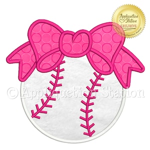 Baseball with Bow Applique Machine Embroidery Design Spring Sports INSTANT DOWNLOAD