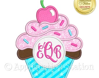 Monogram Cupcake with Cherry and Sprinkles Applique Machine Embroidery Design dessert cake birthday party INSTANT DOWNLOAD