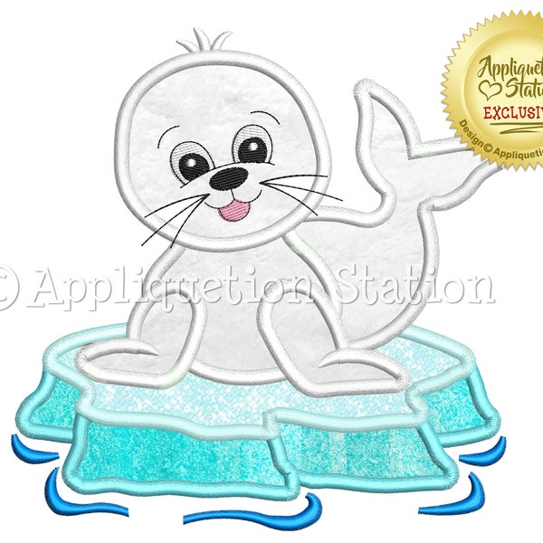 Polar Baby Seal Applique Machine Embroidery Design Cute Zoo Artic animal INSTANT DOWNLOAD