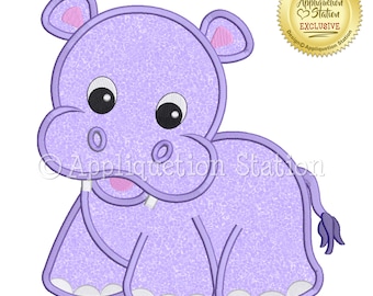 Applique Hippo Machine Embroidery Design Zoo Pals Boy Girl Cute Safari animal baby INSTANT DOWNLOAD